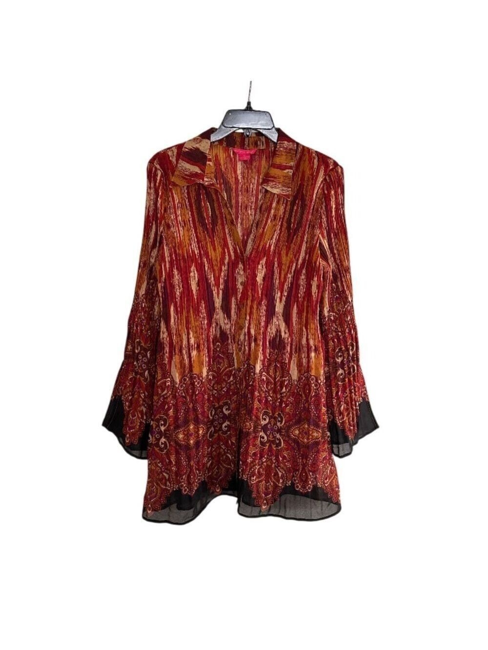 Sunny Leigh Tunic Top V Neck Button Front  Bell Sleeve XL